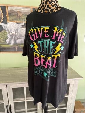 Give Me The Beat Graphic Tee - Black with Neon Pink, Yellow & Teal